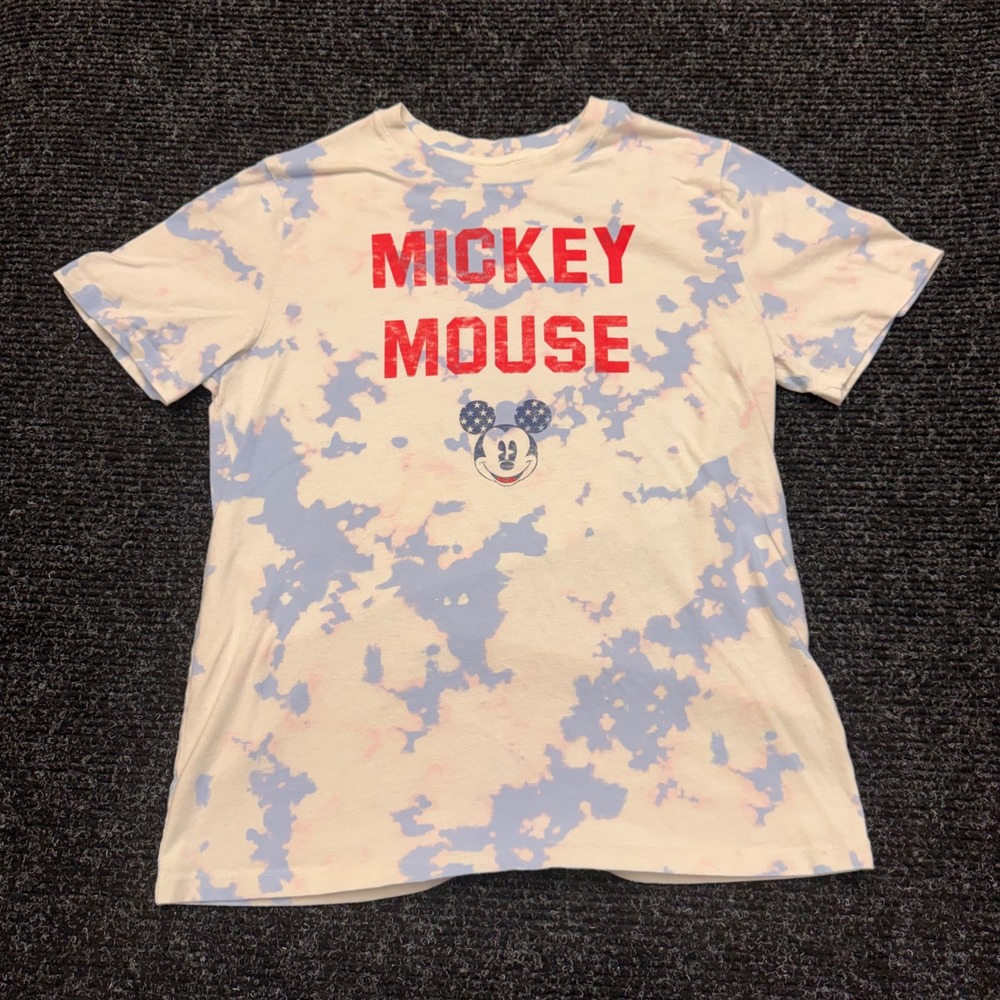 Disney Mickey Mouse Tie Dye Graphic T-Shirt Mens Medium Blue White Red Patriotic